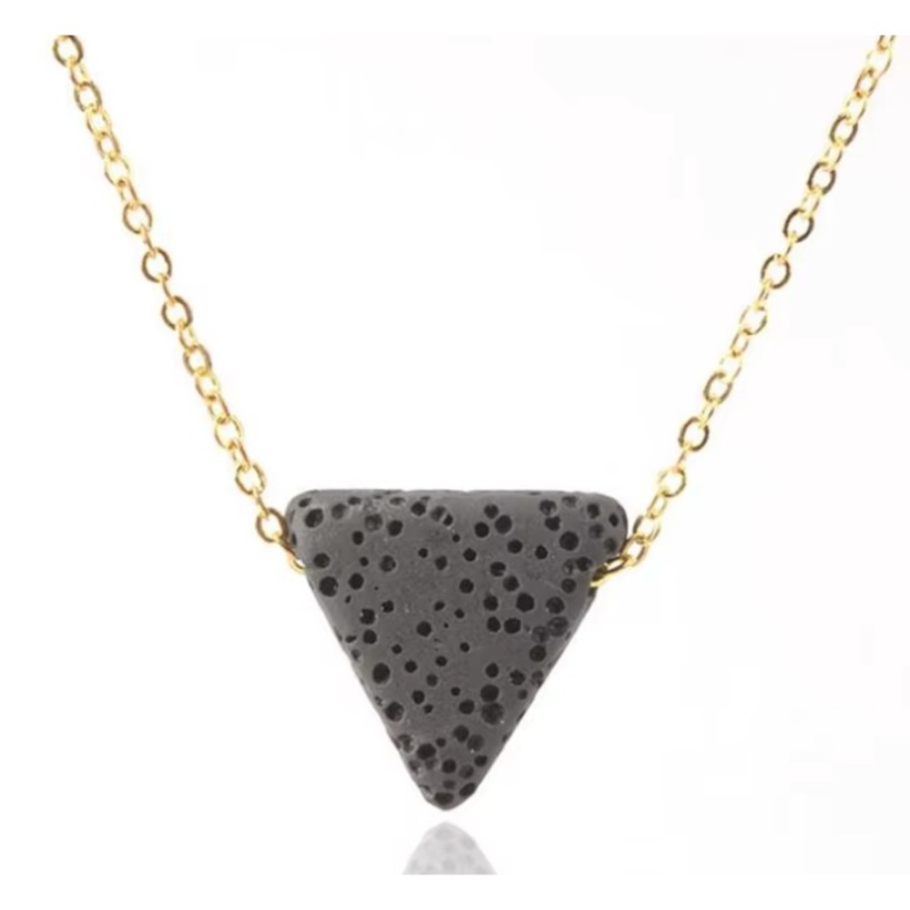 14K GF GOLD FILLED Chain Necklace BLACK TRIANGLE LAVA ROCK PENDANT Oil Diffuser